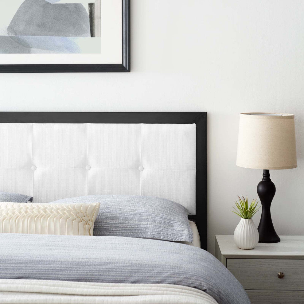 Tufted Headboard, Full Size, Fabric, Metal, Black White, Modern Contemporary