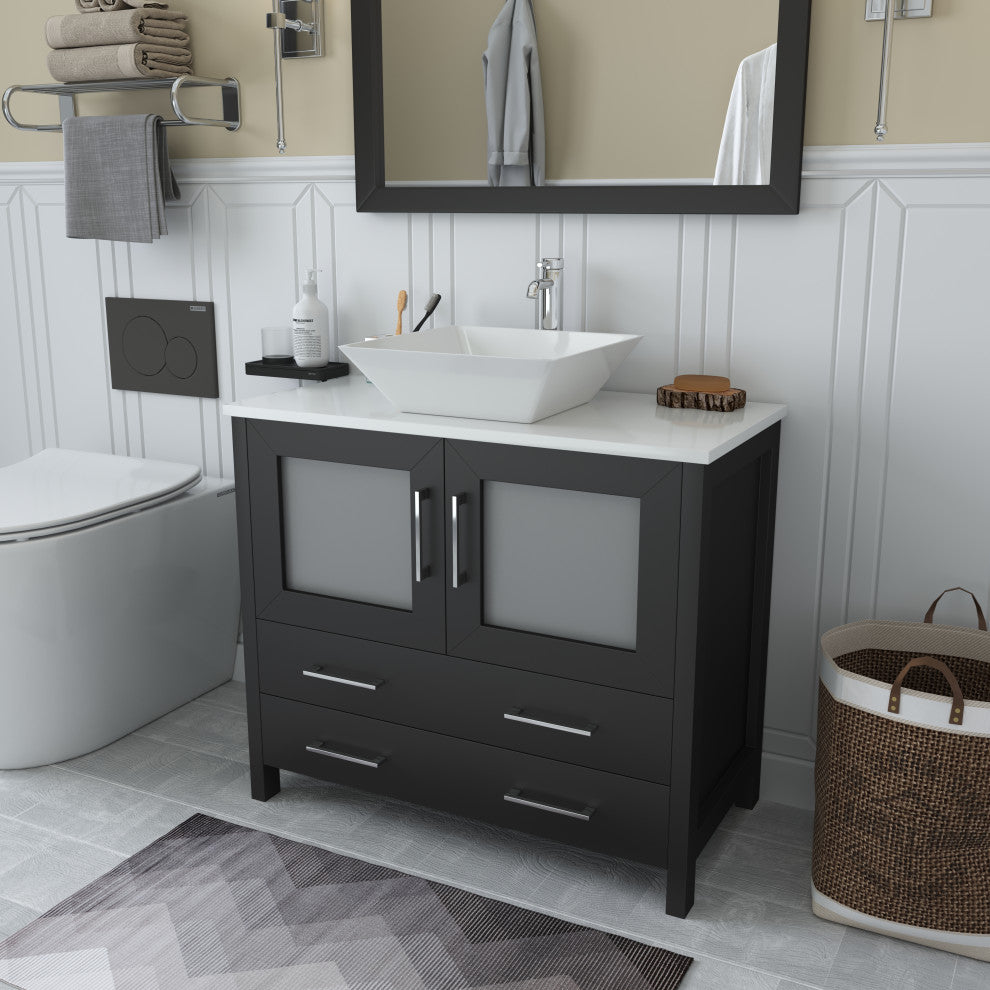 Vanity Art Vanity Set With Vessel Sink, Espresso, 36", Led Touch-Switch Mirror