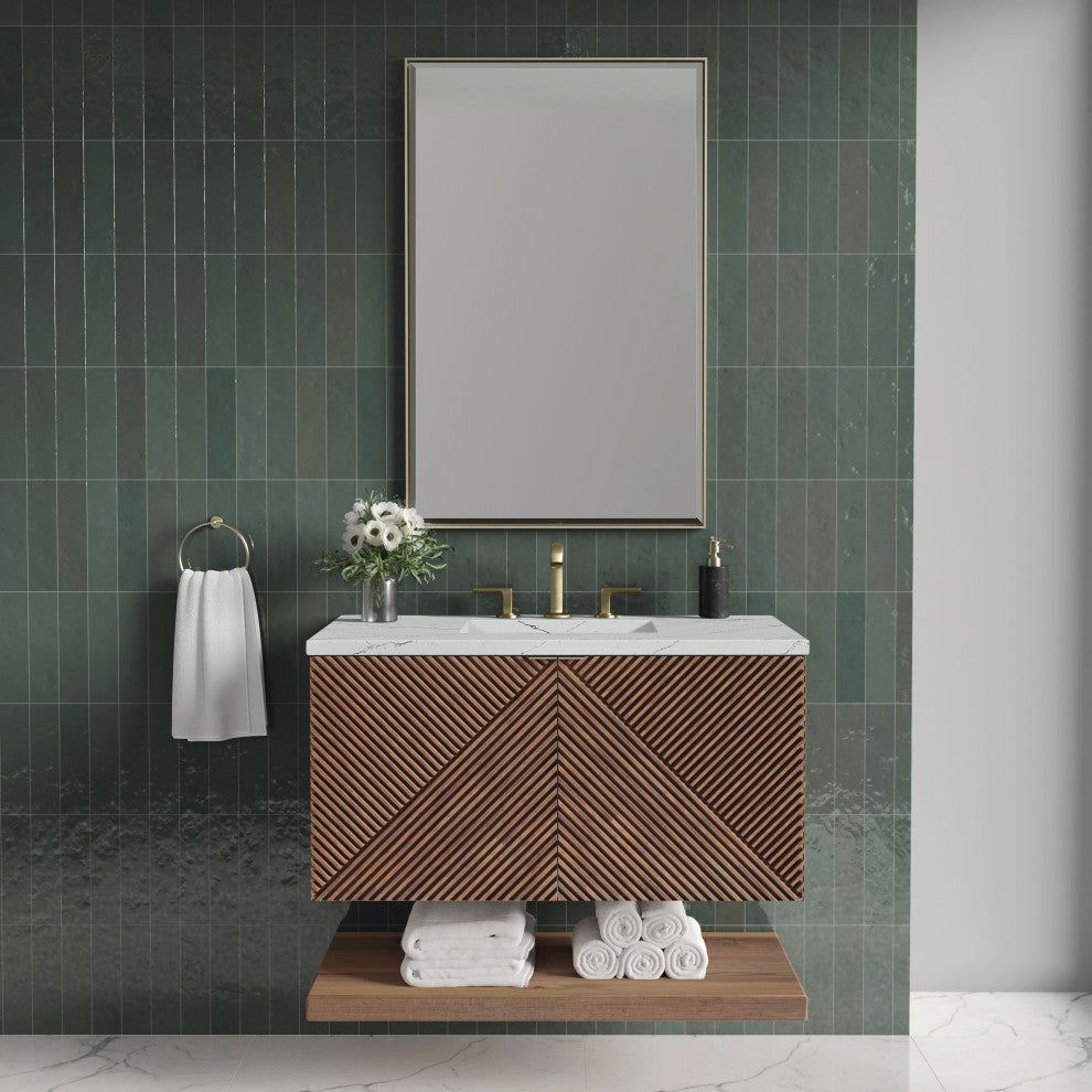 James Martin Marcello Bath Vanity, Chestnut, 36", Ethereal Noctis, Three-Hole