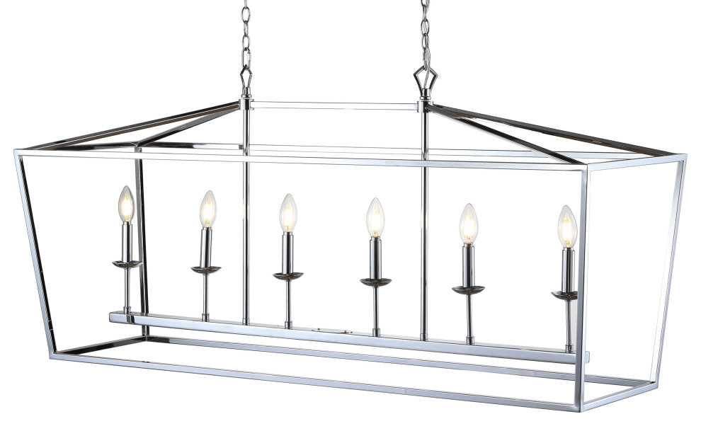 Pagoda Lantern Metal LED Pendant, Chrome, Width: 49"