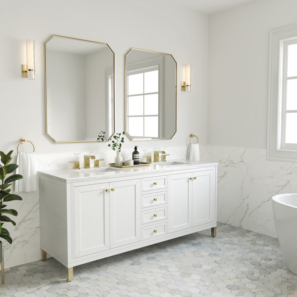 Chicago 72" Double Vanity, Glossy White, Arctic Fall Solid Surface