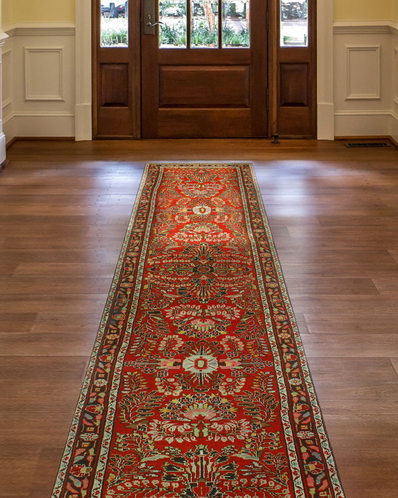 Fine Vintage Distressed Alburn Rust/Charcoal Runner, 3'4x16'10
