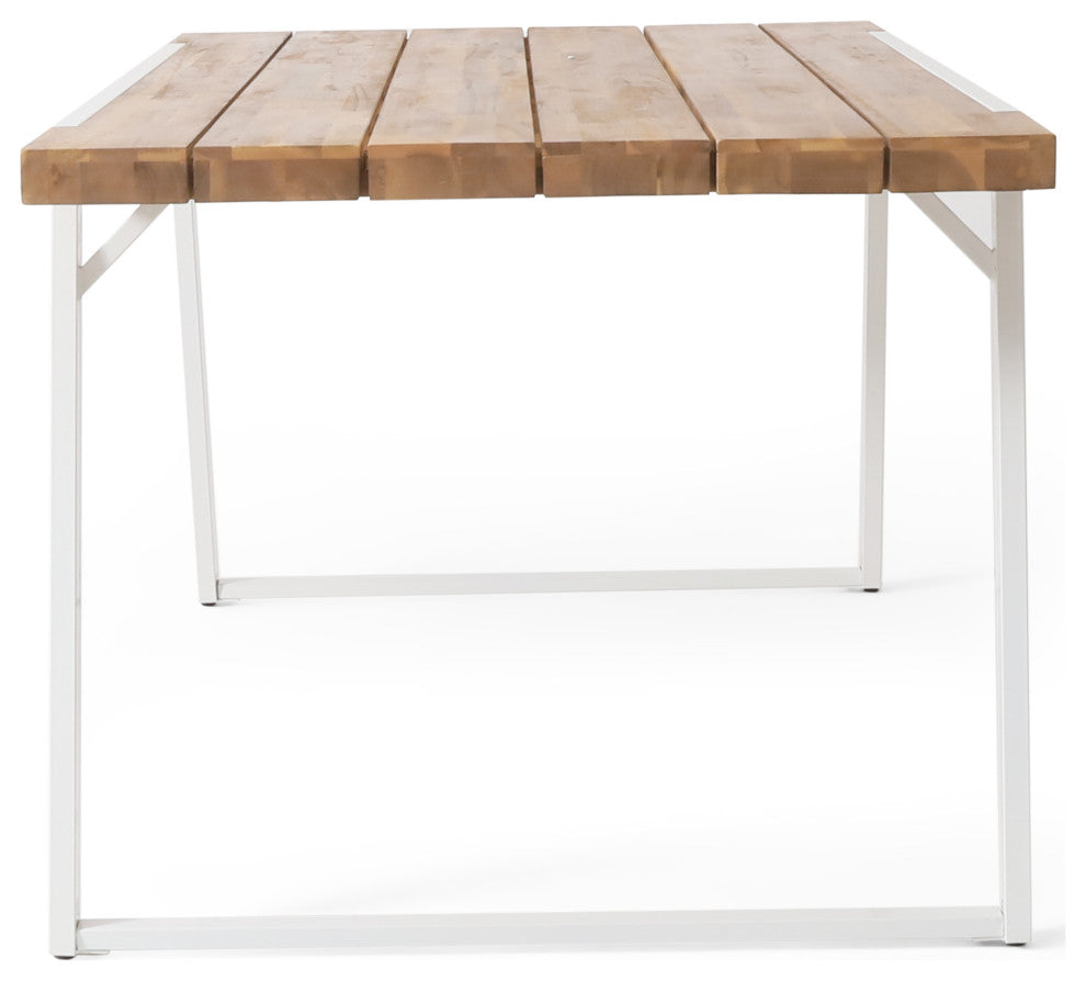 Gebo Outdoor Modern Acacia Wood Dining Table, Teak/White