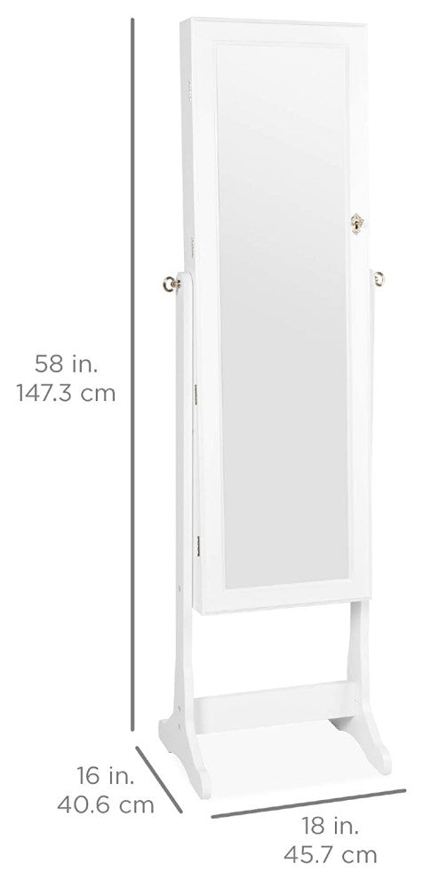 Standing Mirror Armoire, Lockable Jewelry Storage Organizer Cabinet