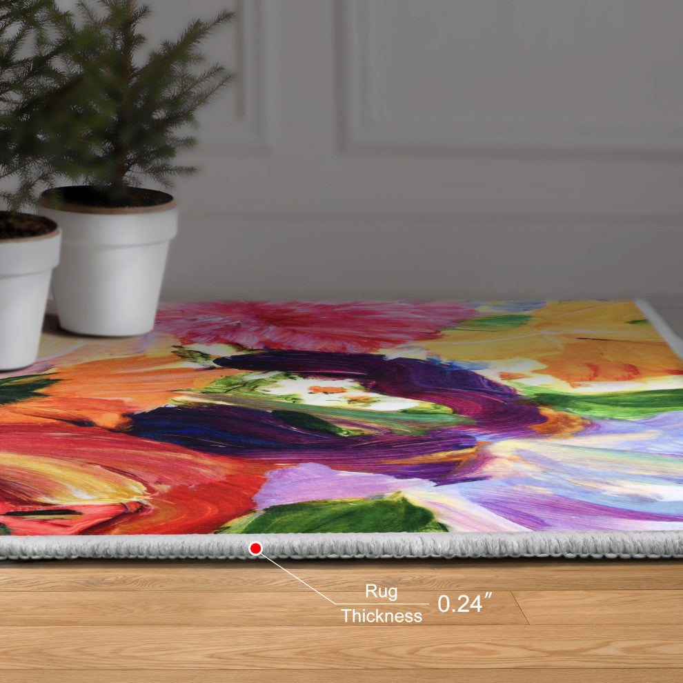 Yellow and Violet I Hand Washable Flowers Power-loomed Art Area Rug, 5'x7.5'