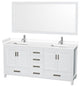 72"DBL Bathroom Vanity White, White Cult. Marble Countertop, Sinks, 70" Mirror