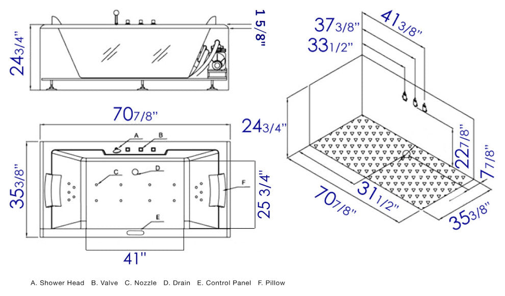 EAGO AM196ETL 6 ft Clear Rectangular Acrylic Whirlpool Bathtub for Two