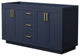 60" Double Bathroom Vanity, Dark Blue, No Countertop, No Sink, Gold Trim