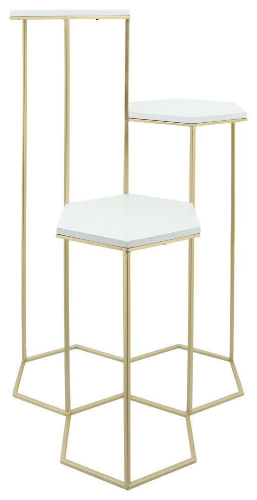 Metal, 3-layered Plant Stands, White/gold