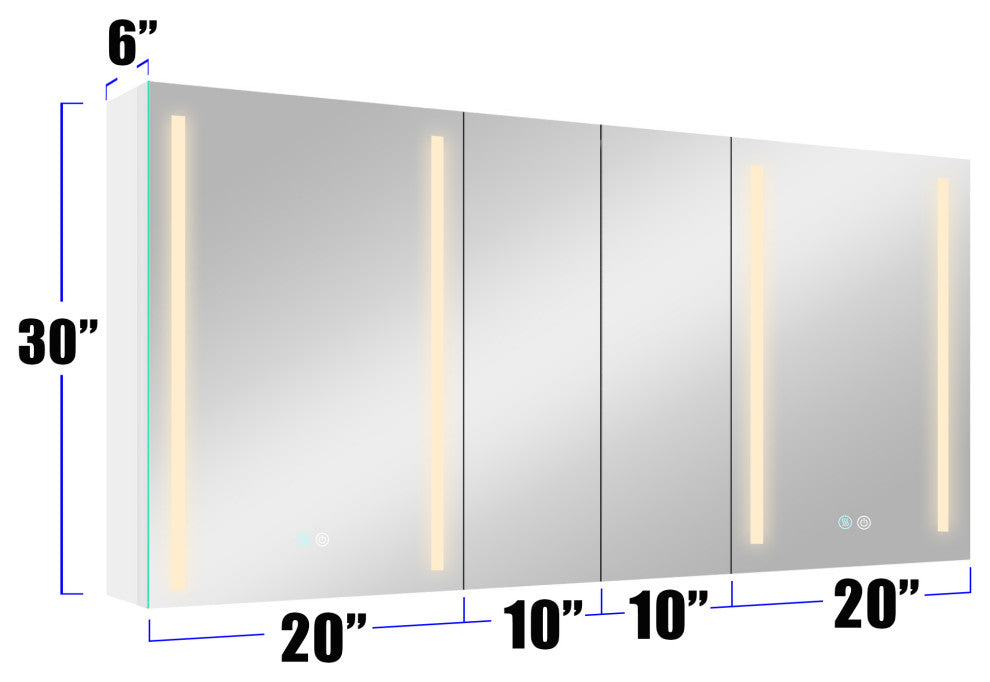 60" Aluminum Surface Mount Medicine Cabinet with Four Doors and Mirror
