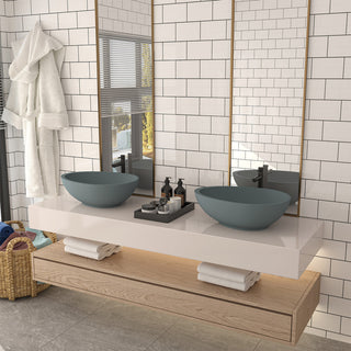 21in Bathroom Egg-shaped Concrete Vessel Sink With Drainer, Blue Ashes