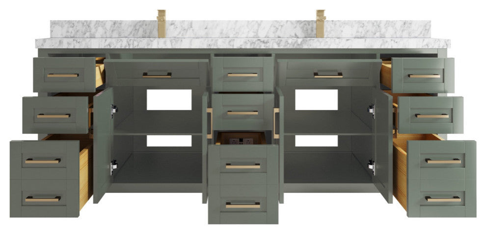 Cambridge 84" Double Sink Bath Vanity in Evergreen 2" Carrara Marble