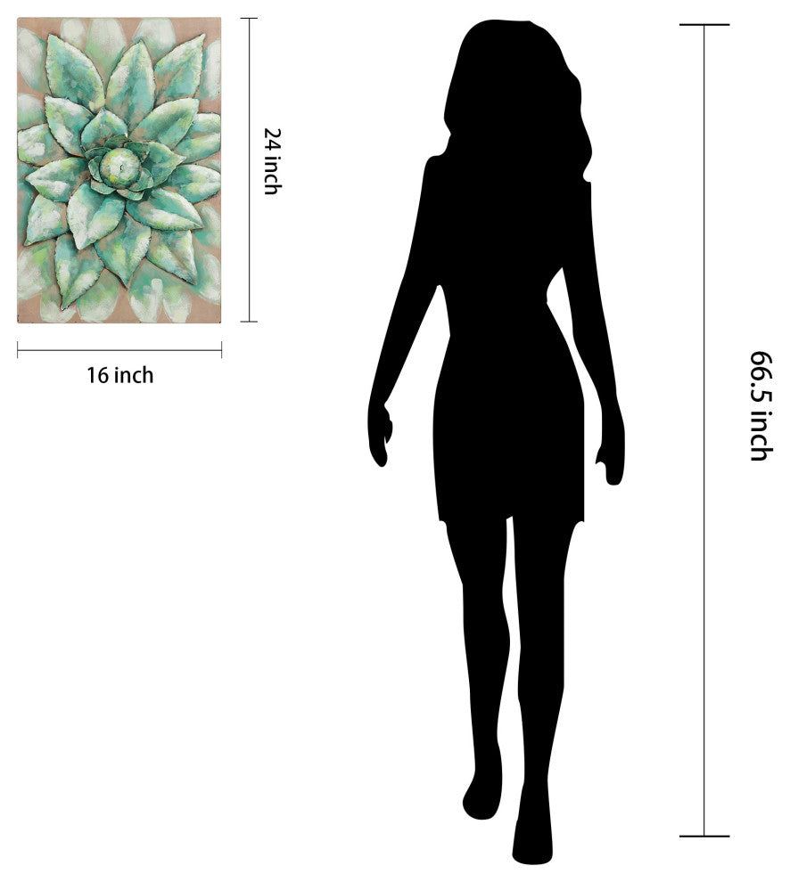 "Succulent 2" Mixed Media Iron Hand Painted Dimensional Wall Art