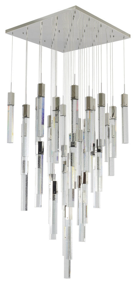 25-Light Chrome Metal Chandelier With Clear Bubble Crystal Accents