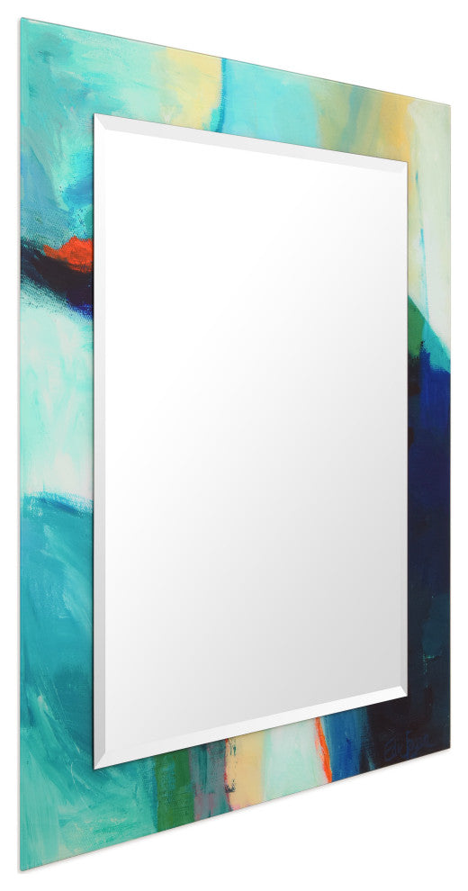 "Sky"Beveled Mirror on Printed Abstarct Tempered Art Glass, 40x30"