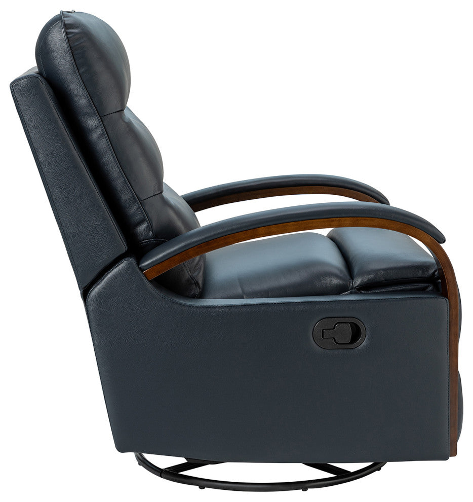 Konradin Genuine Leather Swivel Rocking Manual Recliner Set of 2, Navy