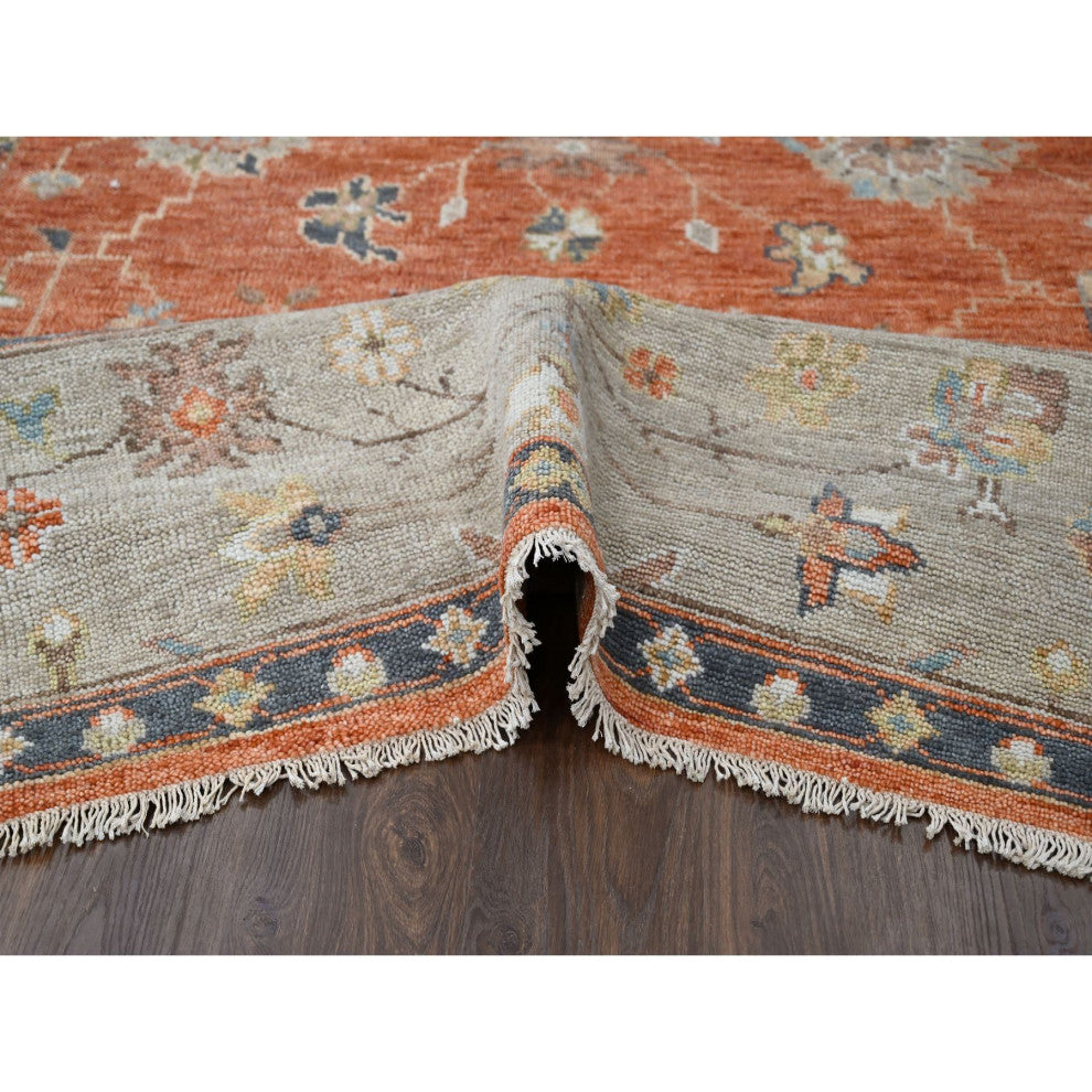 Rust Red Hand Knotted Oushak Design Extra Soft Wool Oriental Rug, 8'10"x11'10"