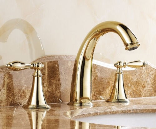 Mina Gold Widespread 3 Holes Double Knobs Bath Sink Faucet