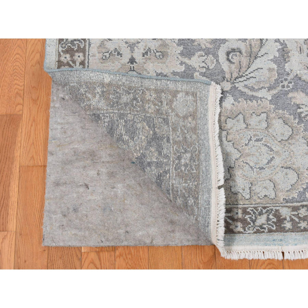Charcoal Gray Oushak Design Hand Knotted Flat Weave With Silk Rug 9'1"x12'5"