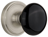 Single Classic Rosette With Black Porcelain Knob, Satin Nickel