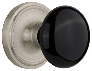 Single Classic Rosette With Black Porcelain Knob, Satin Nickel