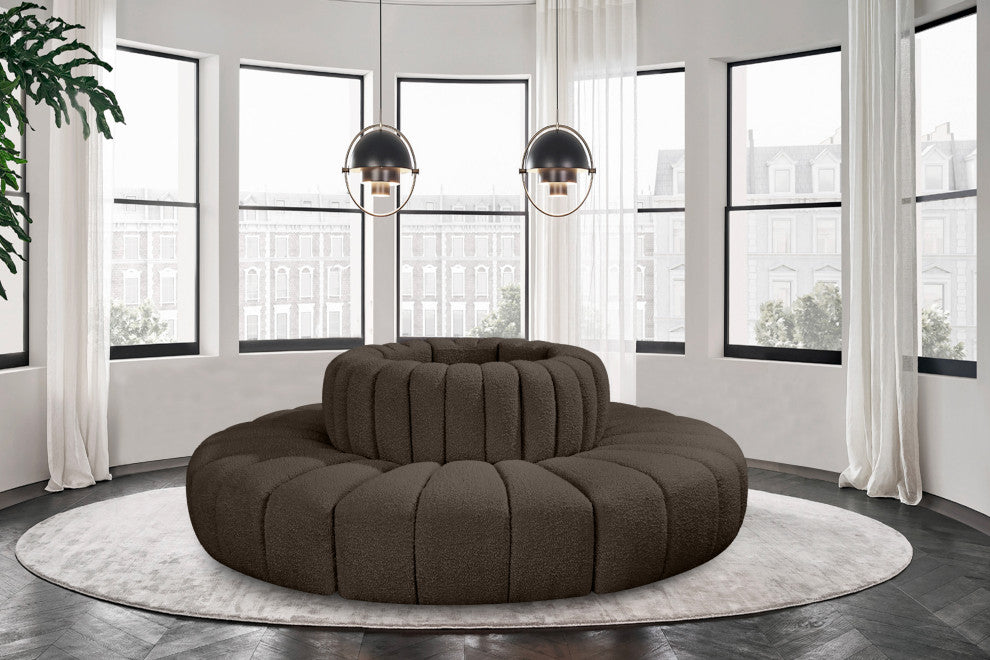 Arc Upholstered Outward Curved Modular Sectional, Brown, 8-Piece: Reverse Corner (8), Boucle Fabric