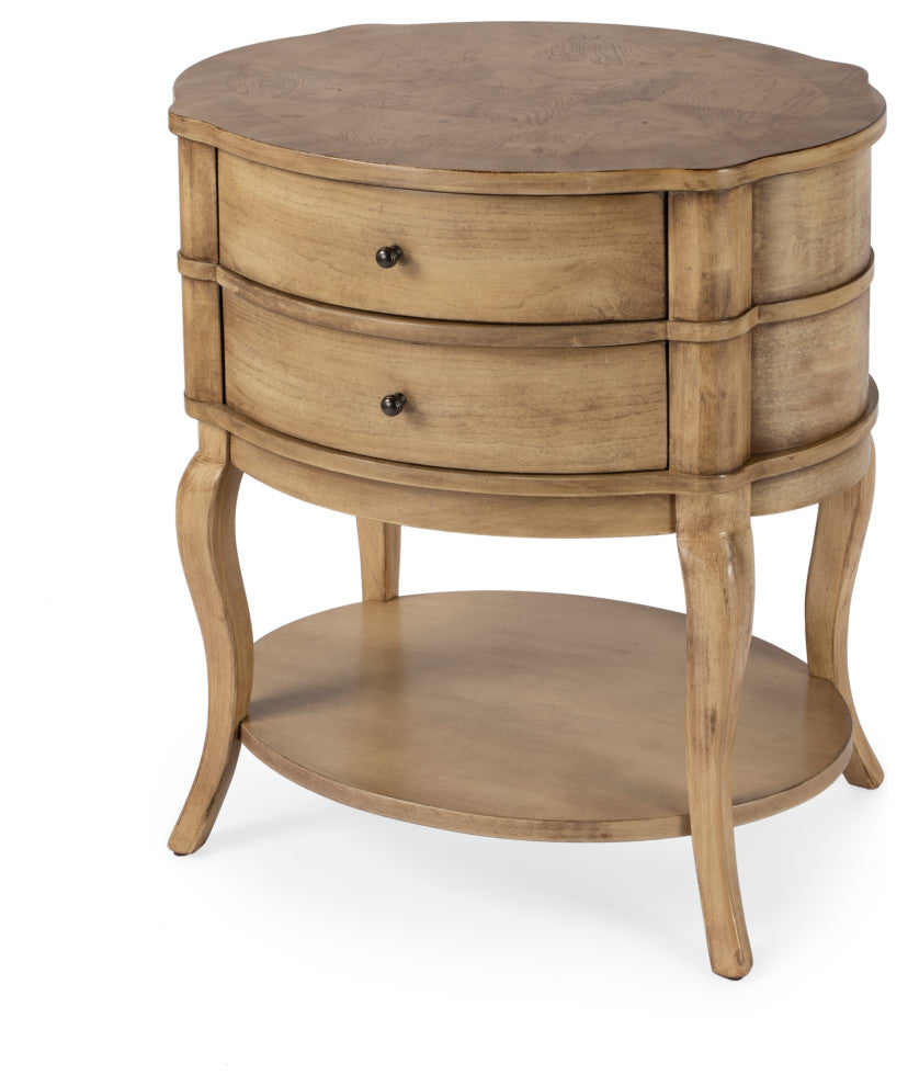 Jarvis Oval 2-Drawer Side Table, Antique Beige