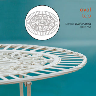 3-Piece Oval Bistro Set Folding Table and Chairs Patio Seating, White