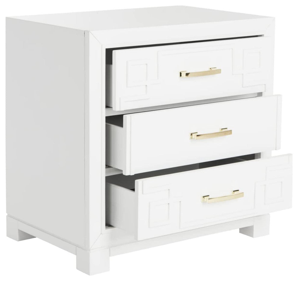 Contemporary White 3-Drawer Greek Key Nightstand