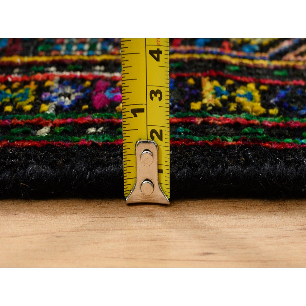 Black, Sarouk Mir Inspired Design, Wool and Silk Hand Knotted Rug, 4'0"x6'0"