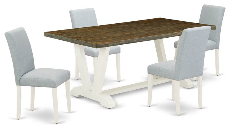 5-Piece Dining Set, 4 Chairs and Rectangular Table, Linen White