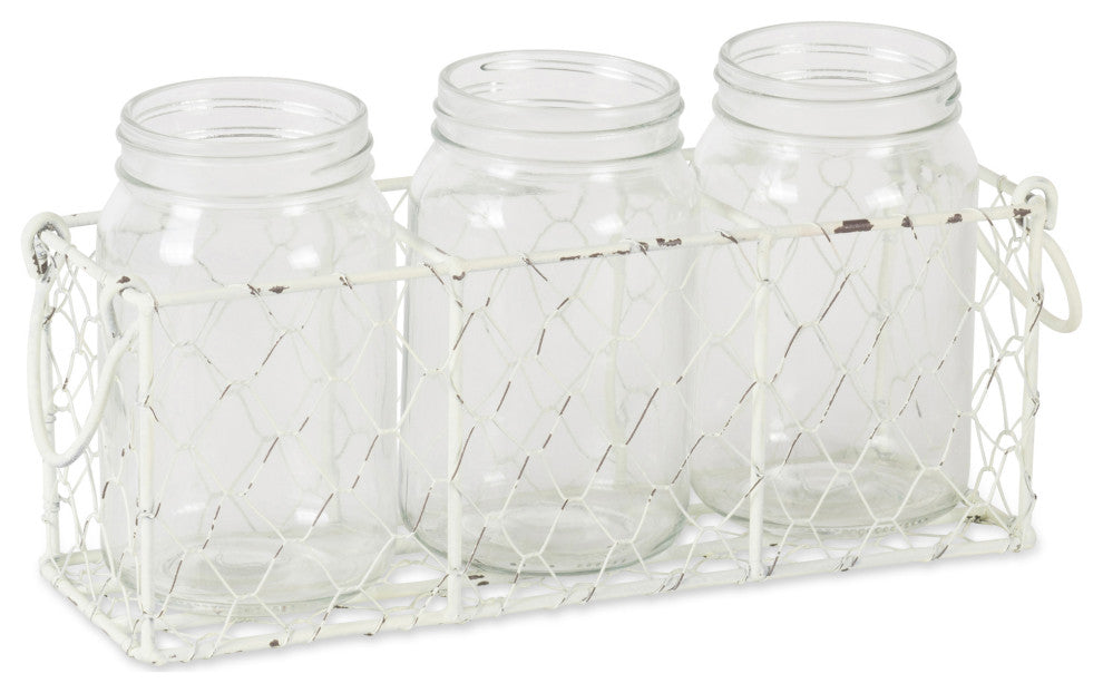 Antique White Flatware Caddy With Clear Jars