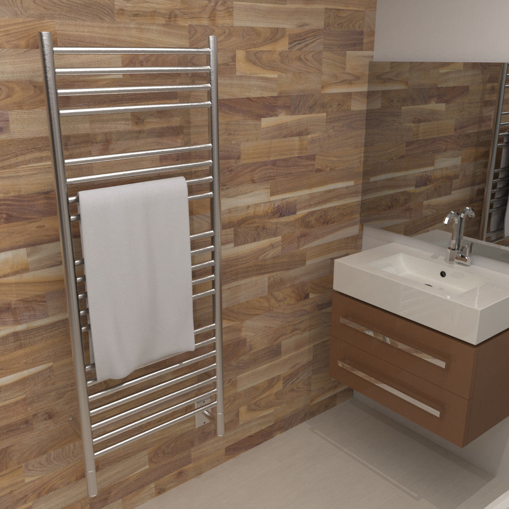 Jeeves Model D-Straight 20-Bar Hardwired Electric Towel Warmer, Brushed