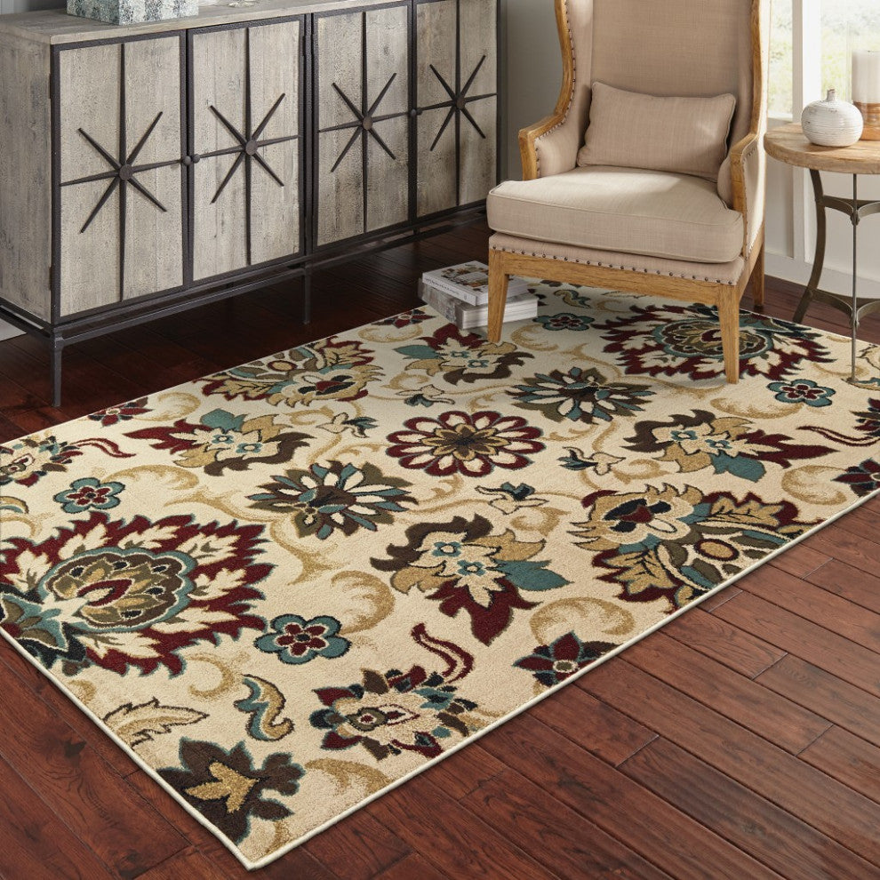 5"x7" Ivory and Red Floral Vines Area Rug