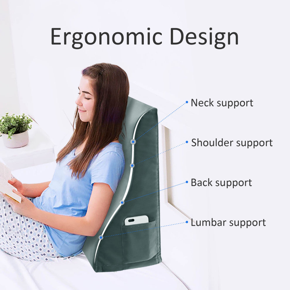 Reading Pillow Bed Foam Wedge Adult for Back Support, Gray, 24x9x21