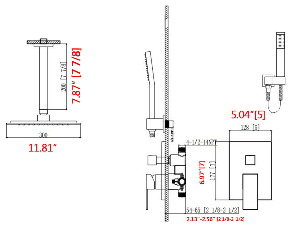 Ceiling Mounted Shower System Set With 12" Rain Shower Head, Matte Black