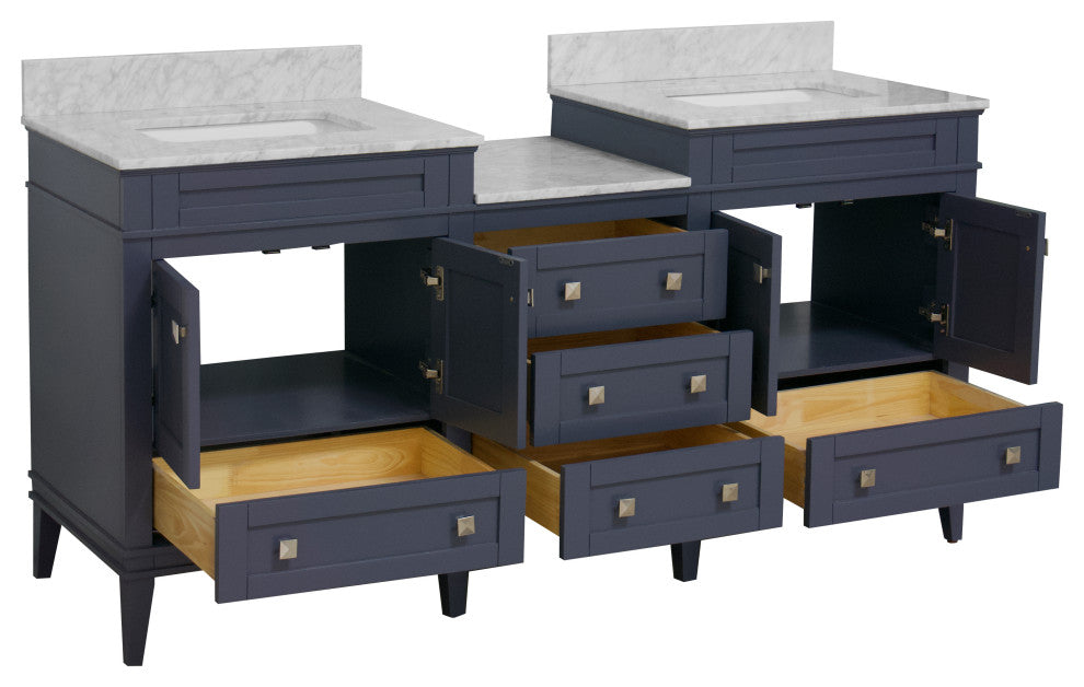 Eleanor 72" Double Bathroom Vanity, Marine Gray, Carrara Marble