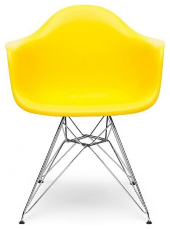 Set of 2, DAR Light Yellow Mid Century Modern Dining Armchair, Steel Eiffel Legs