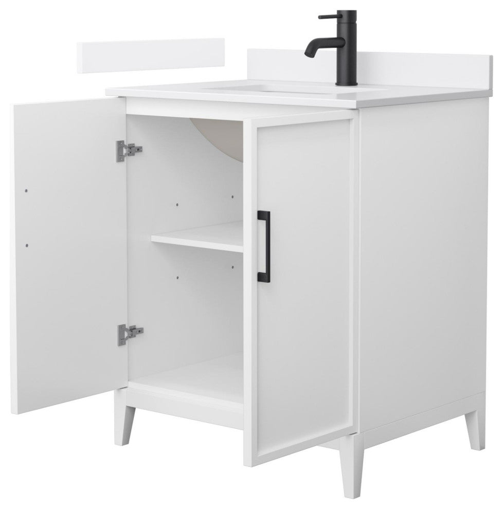 Elan 30" Single Vanity, White, White Cultured Marble Top, Black Trim