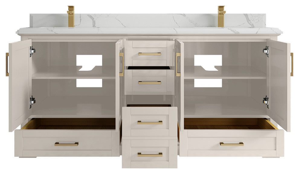 Boston 72" Double Sink Bath Vanity in Fine Grain 1.5" Calacatta Laza