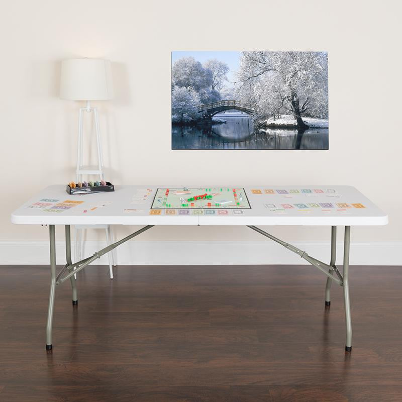 30''x 72'' Bi-Fold Granite White Plastic Folding Table