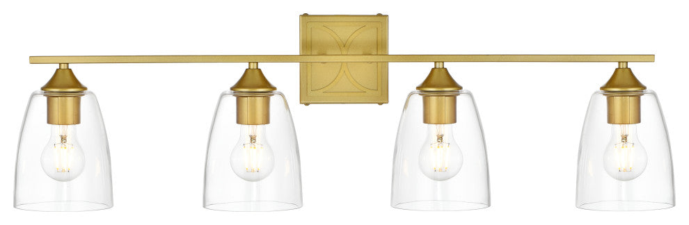 4 Light Brass And Clear Bath Sconce