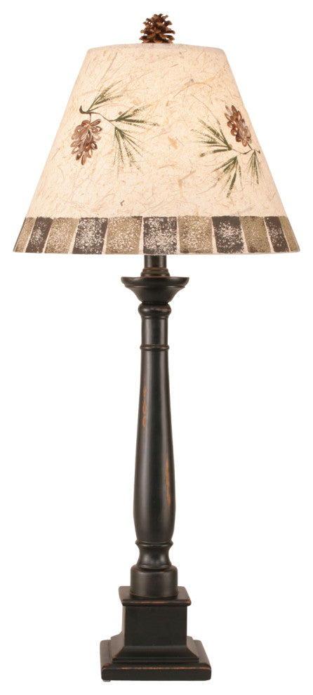 Distressed Black Square Candlestick Table Lamp With Pinecone Shade