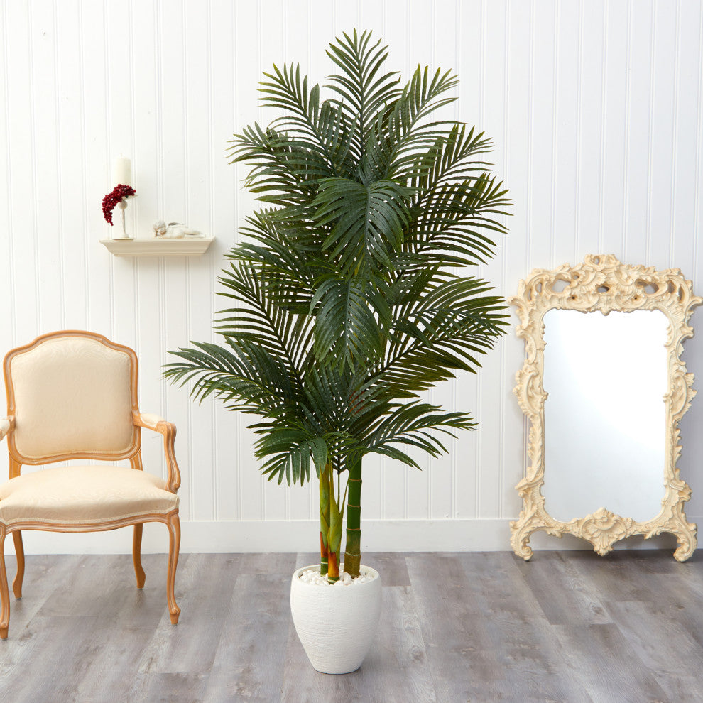 6' Golden Cane Artificial Palm Tree, White Planter
