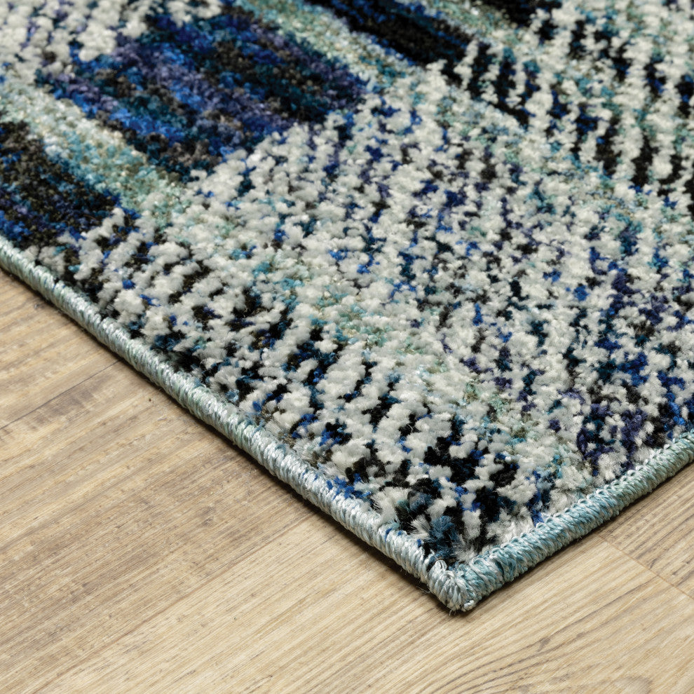 Aegina Distressed Plaid Area Rug, Blue, 2'3" X 8'
