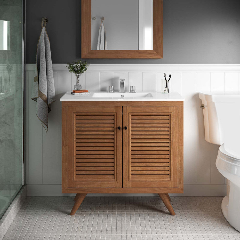 Birdie 36" Teak Wood Bathroom Vanity Cabinet (Sink Basin Not Included) - Natural