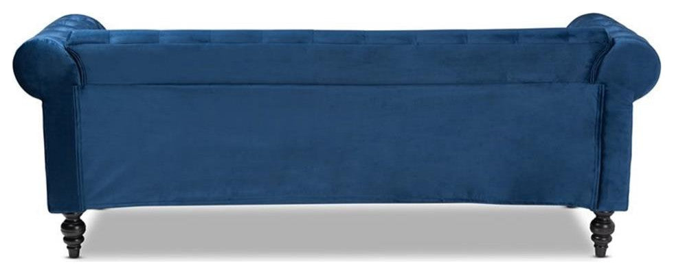 Bowery Hill Navy Blue Velvet Upholstered Button Tufted Chesterfield Sofa
