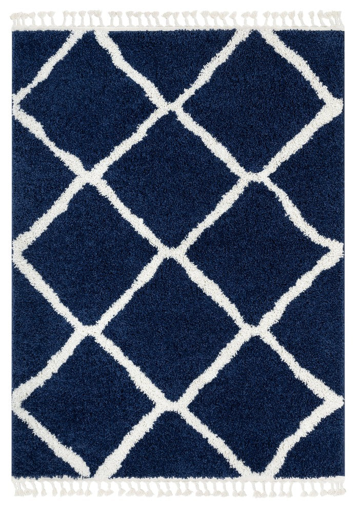 Well Woven Cabana Moroccan Trellis Shag Celosia 5'3"x7'3" Blue Area Rug