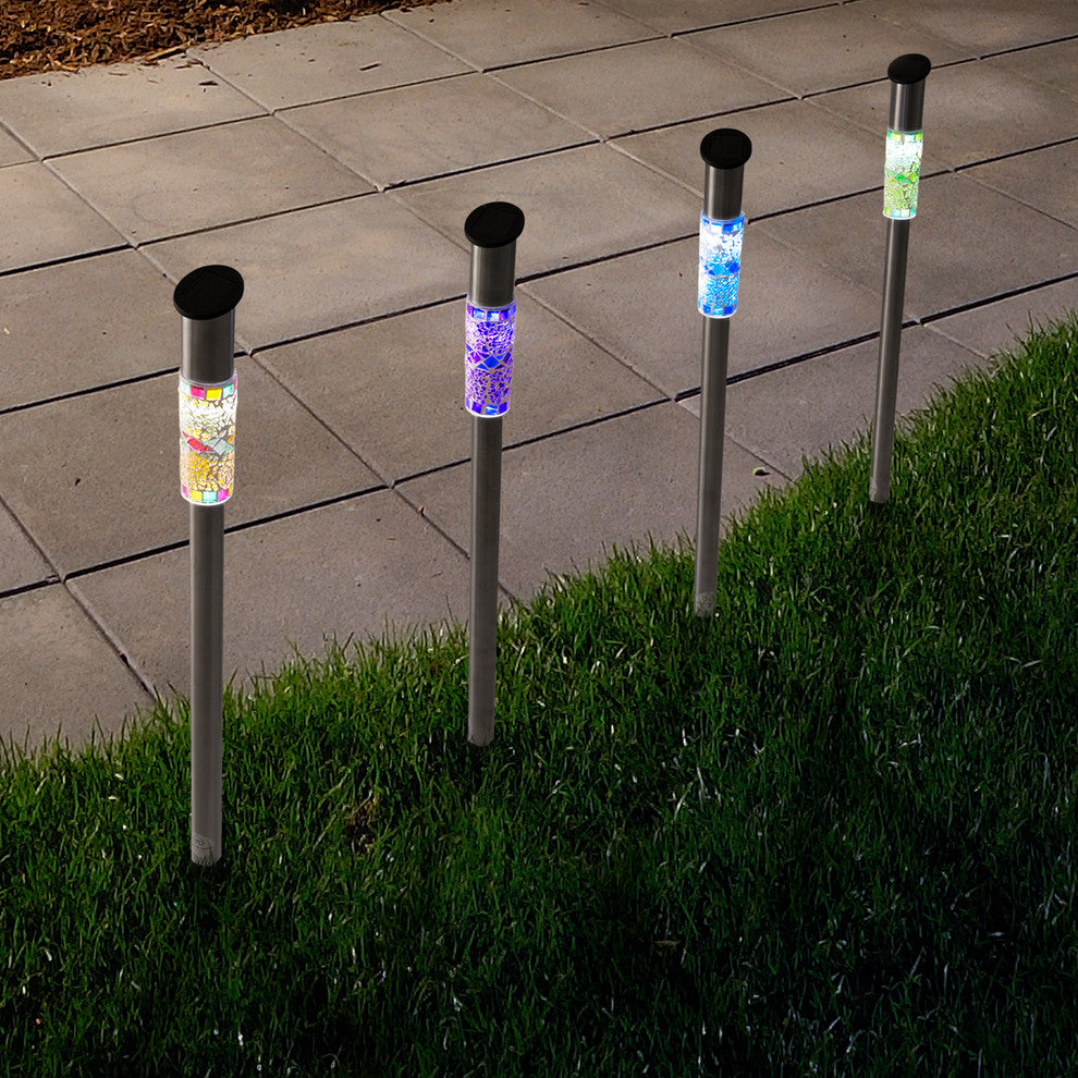 Pure Garden Solar Outdoor LED Light, Stainless Steel Mosaic Column