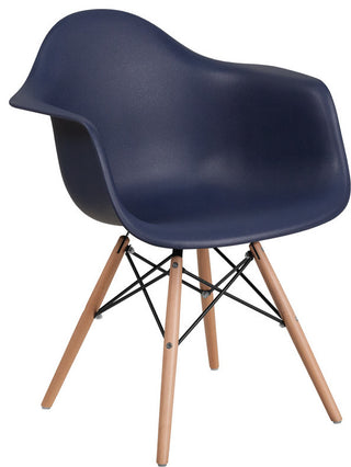 Alonza Series Navy Plastic Chair, Wood Base